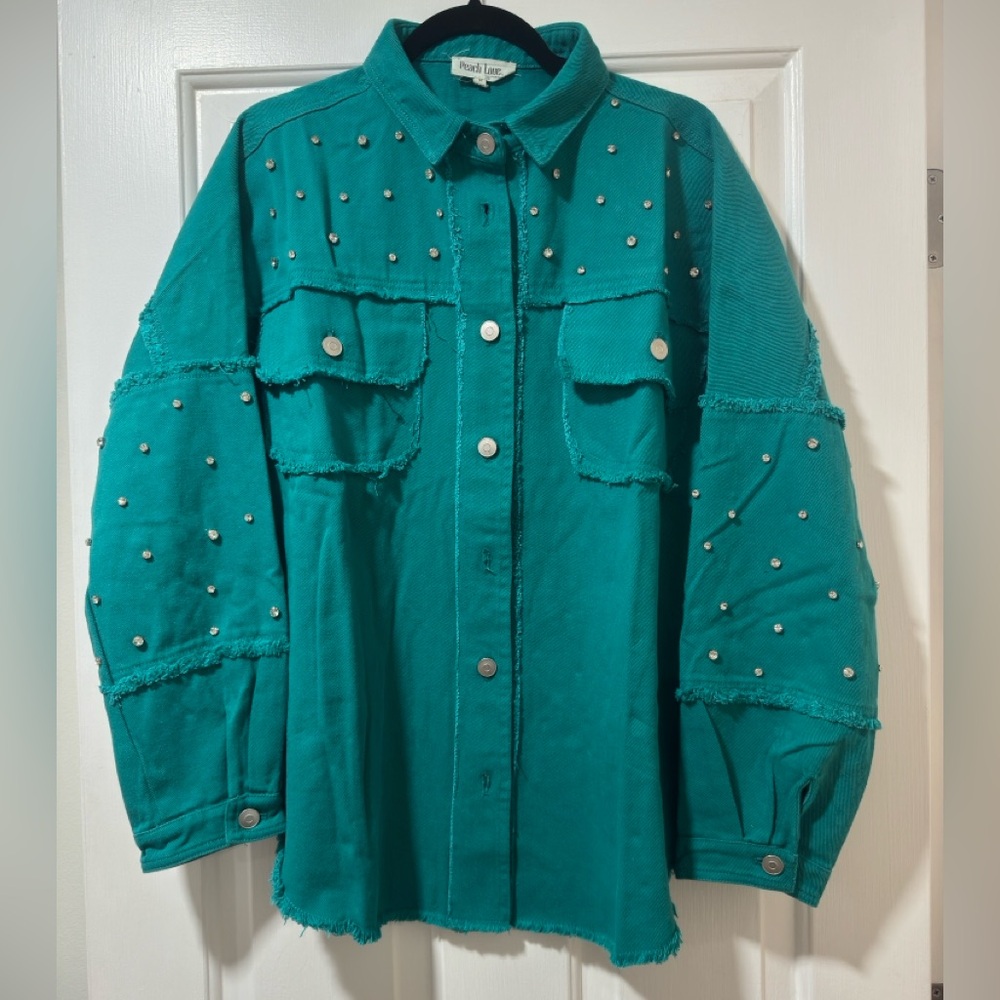 Brand New Peach Love Teal Studded Women's Jacket